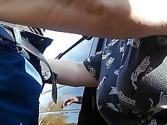 slut deepthroats cock in a public place and gets a mouthful of spunk