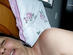 Wife teasing cuckold husband. She masturbates him and goes bare outside.