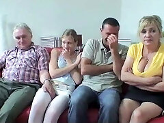 Old And Young Foursome With Steaming Grandma