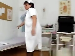 Eager head practical nurse playing with herself in her uniform