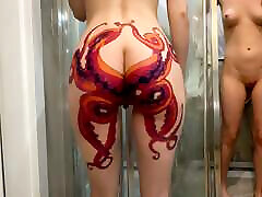 Stepsister Films Herself in woman monkiy cruse on Cam to Show Huge Octopus Ass Tattoo