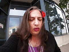 Older sissy TV showing self outdoors hoping to get caught by naughty security.