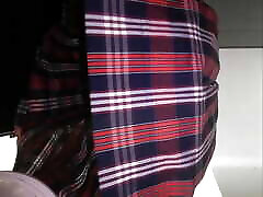 Cute hot schoolgirl shows off her purple panties under her skirt, with surprise close-up