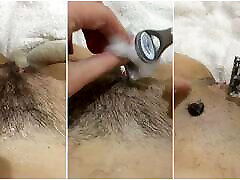 POV Girl shaves her POV close-up. Imagine that you are shaving your. Girl shaves pubis