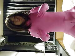 Cross-dressing boy masturbates in pink full-body tights Cross-dressing boy masturbates in pink full-body tights