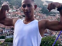 Oiled hot latino boy with a big cock handjob