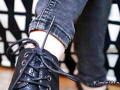 Elegant Lace-up Heels & Sheer Nylon Tease