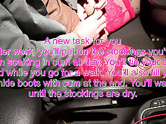 soaking my stockings and go around with hard cock