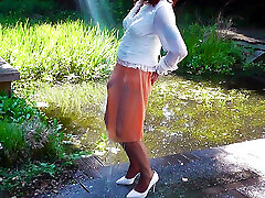 Wanking In Wet & Sheer Skirts