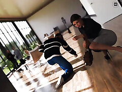 Stepsister kissing office old boss for promotion