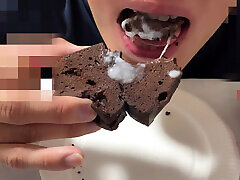 Ejaculate and eat delicious-looking chocolate brownies