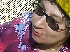 Outdoor threesome for the hairy horny and ready for fuck granny