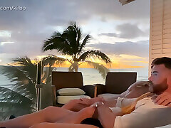 Sunset Date turns into Bareback Muscle Breeding Balcony Fuckfest