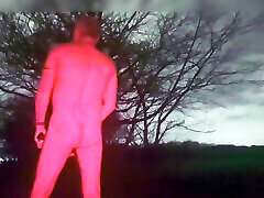 Wanking naked outside of car , driver slowed down