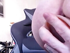 close-up! lovely shaved male asshole swallowing a small realistic silicone cock