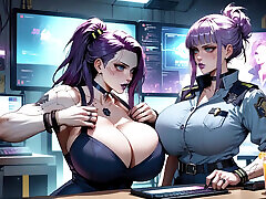 des policières cyberpunk se déshabillent animation ia