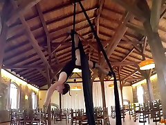 Flying yoga bengoli brother and sister Julia Roca is face fucked and fucked in aerial yoga hammock