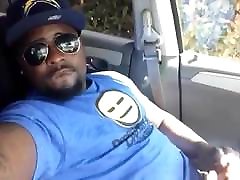 Cute Black Guy Self Facial Cumshot in Car