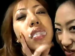 Hot japanese girls kissing.sharing pakistani bukkake and swapping cum