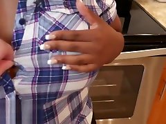 Sexy black princess Platinum ThunderKat in crazy kitchen action w banana