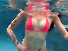 young pink bikini babe strip vealantina sex underwater holding breath