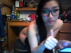 Korean girl with huge tits naked in dorm on webcam