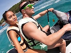 Jetski blowjob in public with his real sunny leone xxx np 4 teen girlfriend