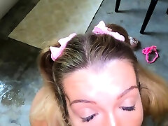 Pigtails stepteen blows during POV sex