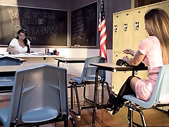 Lesbian students riding shemales cock