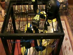 Yellow and post orgasm jerking off - caged bikerslave