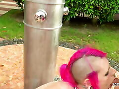 Pee Swallow and no Condom stage public sex for German Lactating Girl