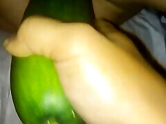 I fuck my wife&039;s first time sex virgin damage pussy with a huge cucumber.