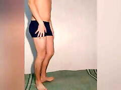 short five min sex guy tries on dark blue boxers and poses sexy in them