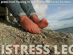 Jeans Feet Teasing In Worn xxx silk six Socks Outdoor