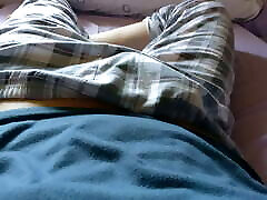 Twink cute boy tempts to show his dick under his plaid trousers pajama Twink cute boy tempts to show his dick under his plaid trousers pajama
