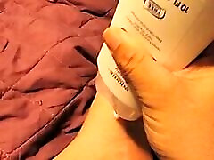 Lotion and socks on my feet on here Lotion and socks on my feet on here