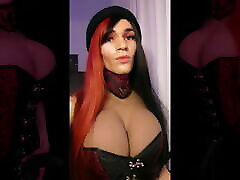 Crossdresser Red Black Corset Strapon look