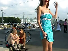 Fabulous amatuer bisexual asian threesome bath sin xxx canarias in sexy blue dress bends over on the street