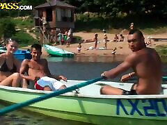 Bikini Girls in the River in Hot Summer Day